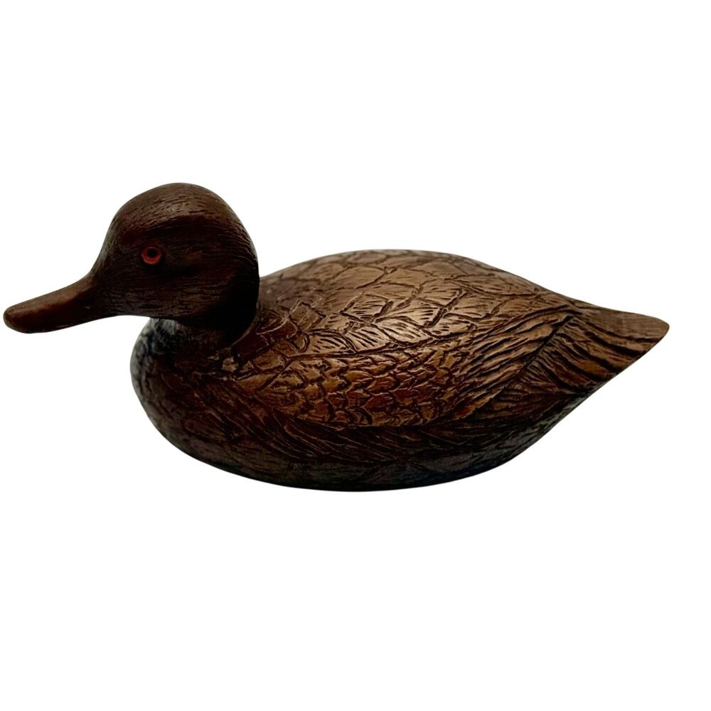 Cas Hand Carved Solid Wood Folk Art Vintage Mallard Duck Decoy Glass Eyes Large